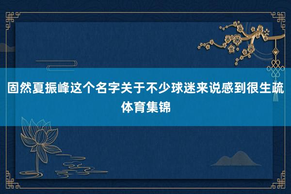 固然夏振峰这个名字关于不少球迷来说感到很生疏体育集锦