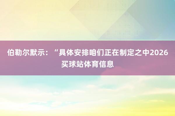伯勒尔默示：“具体安排咱们正在制定之中2026买球站体育信息